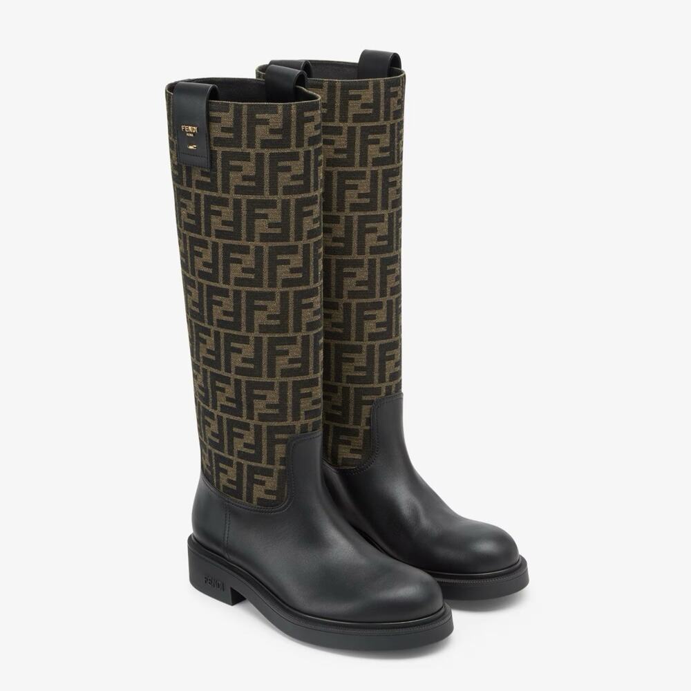 Fendi Filo FF Logo Zucca Monogram Jacquard Rockoko Chenille Knee High Boot